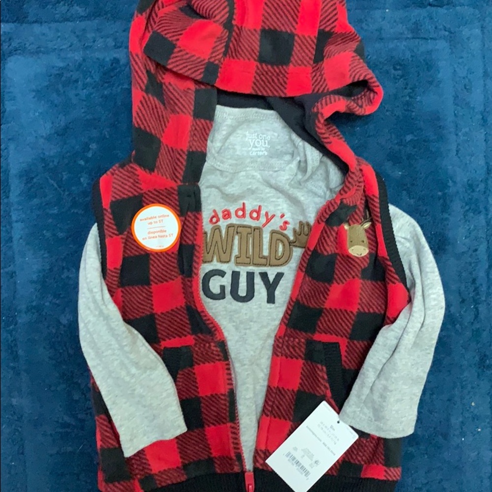 Red and black checkered vest with onesie